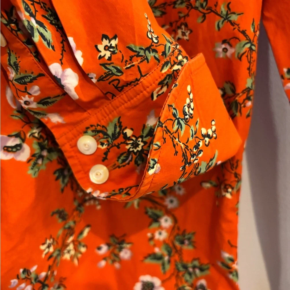 Tory Burch Orange Floral Cotton Button Down Shirt Size 4